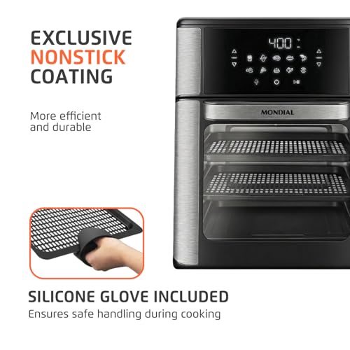 Air Fryer Oven 1800W, 12.7QT Capacity, Touchscreen Panel, Automatic Shut-Off, Toaster + Airfryer – Black & Stainless Steel – Mondial - My Kitchen Products
