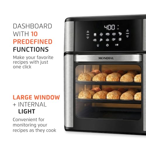 Air Fryer Oven 1800W, 12.7QT Capacity, Touchscreen Panel, Automatic Shut-Off, Toaster + Airfryer – Black & Stainless Steel – Mondial - My Kitchen Products