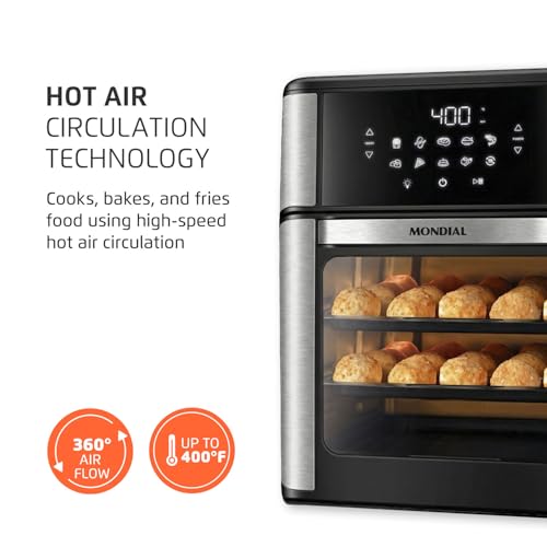 Air Fryer Oven 1800W, 12.7QT Capacity, Touchscreen Panel, Automatic Shut-Off, Toaster + Airfryer – Black & Stainless Steel – Mondial - My Kitchen Products
