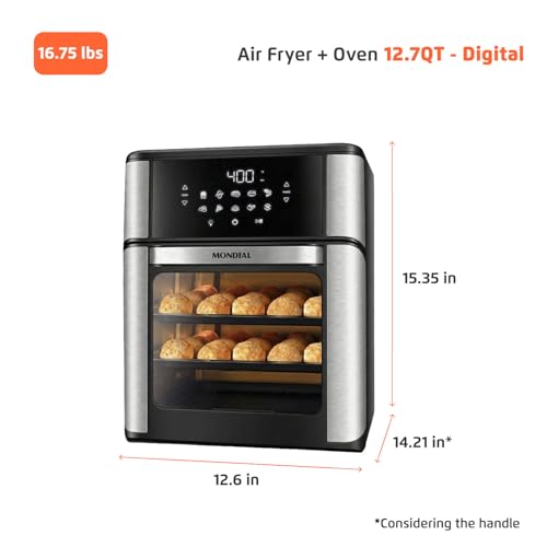 Air Fryer Oven 1800W, 12.7QT Capacity, Touchscreen Panel, Automatic Shut-Off, Toaster + Airfryer – Black & Stainless Steel – Mondial - My Kitchen Products