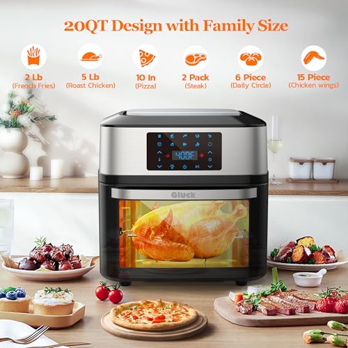 Air Fryer Oven Large 20 QT, 10-in-1 Toaster Oven Air Fryer Combo with Window for Family, Airfryer Oven with Rotisserie, 3 Dehydrating Racks - My Kitchen Products