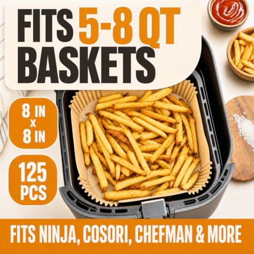 Air Fryer Paper Liners, 125Pcs Air Fryer Disposable Liners, Non-Stick and Oil Proof for Easy Cleanup, 8” Square for 5-8 qt Basket by Baker's Signature - My Kitchen Products