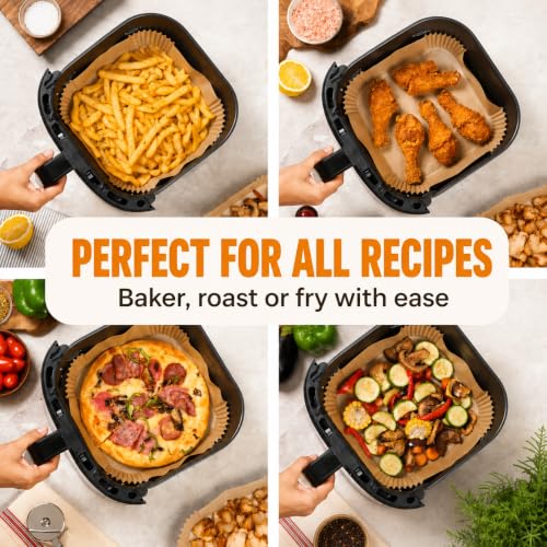 Air Fryer Paper Liners, 125Pcs Air Fryer Disposable Liners, Non-Stick and Oil Proof for Easy Cleanup, 8” Square for 5-8 qt Basket by Baker's Signature - My Kitchen Products