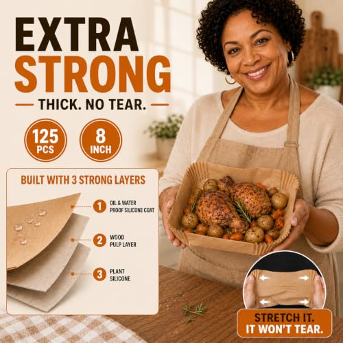 Air Fryer Paper Liners, 125Pcs Air Fryer Disposable Liners, Non-Stick and Oil Proof for Easy Cleanup, 8” Square for 5-8 qt Basket by Baker's Signature - My Kitchen Products