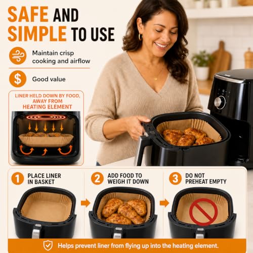 Air Fryer Paper Liners, 125Pcs Air Fryer Disposable Liners, Non-Stick and Oil Proof for Easy Cleanup, 8” Square for 5-8 qt Basket by Baker's Signature - My Kitchen Products