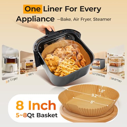Air Fryer Paper Liners, 125Pcs Parchment Paper, Air Fryer Liners Disposable for Microwave, Non-Stick Air Fryer Liner Square Free of Bleach (8IN) - My Kitchen Products