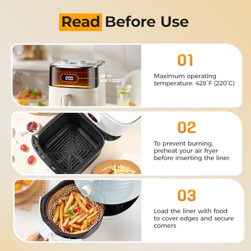 Air Fryer Paper Liners, 125Pcs Parchment Paper, Air Fryer Liners Disposable for Microwave, Non-Stick Air Fryer Liner Square Free of Bleach (8IN) - My Kitchen Products
