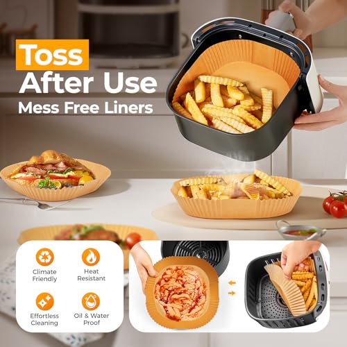 Air Fryer Paper Liners, 125Pcs Parchment Paper, Air Fryer Liners Disposable for Microwave, Non-Stick Air Fryer Liner Square Free of Bleach (8IN) - My Kitchen Products