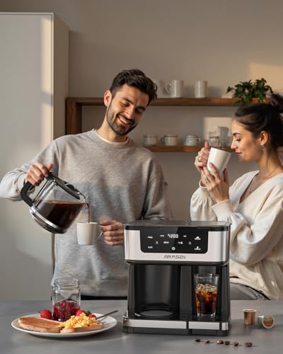 AIRMSEN 12-Cup Programmable Dual Coffee Maker – Single Serve Machine for K-Cup Pods & Ground, 1000W Fast Brew, Delay Start, 2H Keep Warm, Touchscreen, 60oz Tank, Glass Carafe – Home & Office - My Kitchen Products