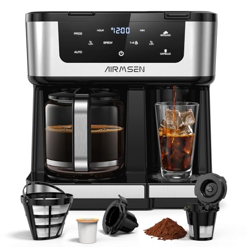 AIRMSEN 12-Cup Programmable Dual Coffee Maker – Single Serve Machine for K-Cup Pods & Ground, 1000W Fast Brew, Delay Start, 2H Keep Warm, Touchscreen, 60oz Tank, Glass Carafe – Home & Office - My Kitchen Products