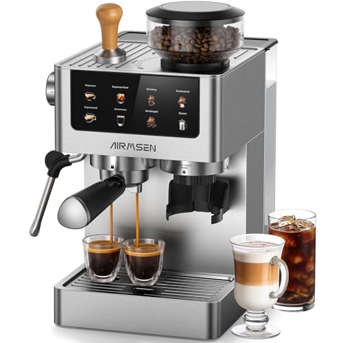 AIRMSEN Espresso Machines with Burr Grinder, 20 Bar, Milk Frother Steam Wand, Stainless Steel Coffee Maker for Home - Cappuccino Latte & Cold Brew Iced Coffee Maker & Americano - My Kitchen Products