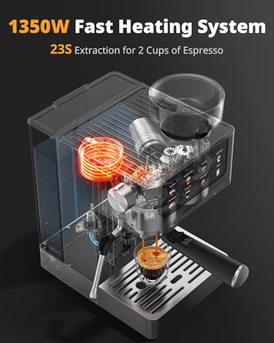 AIRMSEN Espresso Machines with Burr Grinder, 20 Bar, Milk Frother Steam Wand, Stainless Steel Coffee Maker for Home - Cappuccino Latte & Cold Brew Iced Coffee Maker & Americano - My Kitchen Products