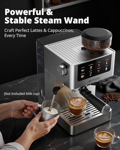 AIRMSEN Espresso Machines with Burr Grinder, 20 Bar, Milk Frother Steam Wand, Stainless Steel Coffee Maker for Home - Cappuccino Latte & Cold Brew Iced Coffee Maker & Americano - My Kitchen Products
