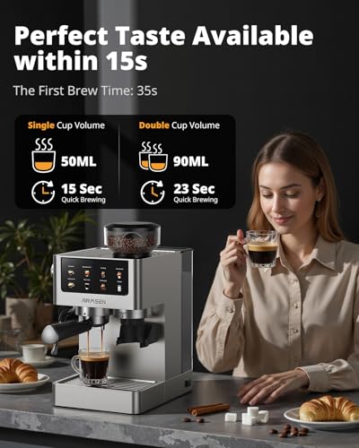 AIRMSEN Espresso Machines with Burr Grinder, 20 Bar, Milk Frother Steam Wand, Stainless Steel Coffee Maker for Home - Cappuccino Latte & Cold Brew Iced Coffee Maker & Americano - My Kitchen Products