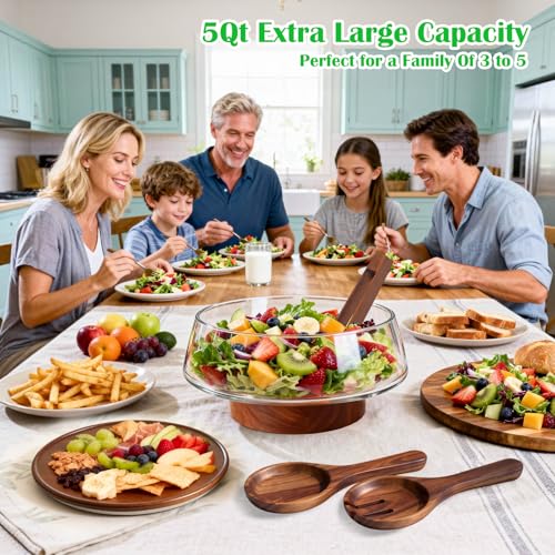 Airsent Extra Large Glass Salad Bowl with Lid Set, 5-Qt (160 fl oz) Mixing/Serving Bowl with Wood Base & Salad Servers, Trifle Bowl for Kitchen, Parties & Christmas - My Kitchen Products