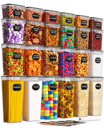 Airtight Food Storage Containers with Lids, 24 PCS Kitchen and Pantry Organization Canisters, BPA-Free, PVC-Free, Food-grade Plastic Leak-proof Jars for Cereal, Flour, Sugar, Extra 24 Labels & Marker - My Kitchen Products