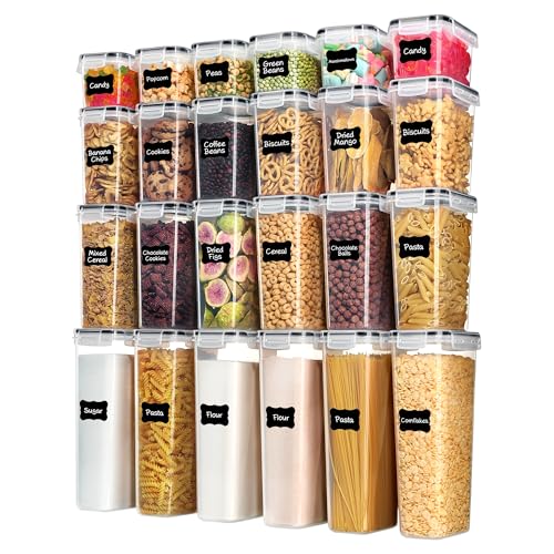 Airtight Food Storage Containers with Lids, Vtopmart 24 pcs Plastic Kitchen and Pantry Organization Canisters for Cereal, Dry Food, Flour and Sugar, BPA Free, Includes 24 Labels，Black - My Kitchen Products