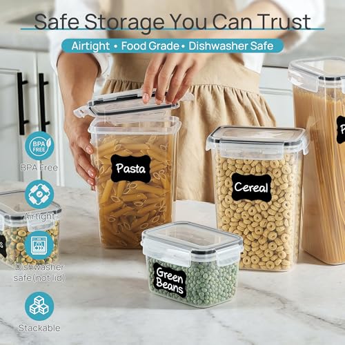 Airtight Food Storage Containers with Lids, Vtopmart 24 pcs Plastic Kitchen and Pantry Organization Canisters for Cereal, Dry Food, Flour and Sugar, BPA Free, Includes 24 Labels，Black - My Kitchen Products