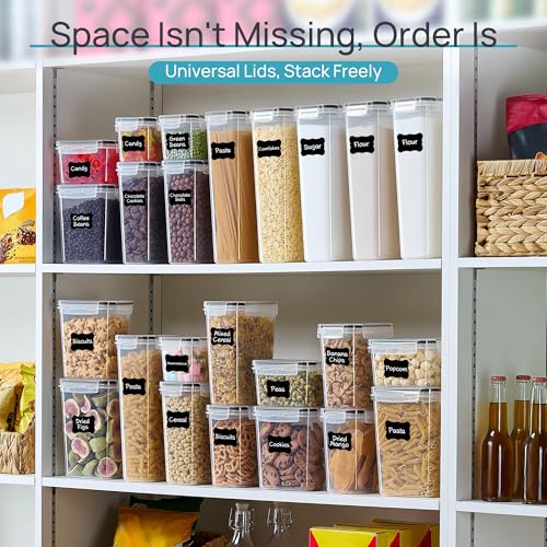 Airtight Food Storage Containers with Lids, Vtopmart 24 pcs Plastic Kitchen and Pantry Organization Canisters for Cereal, Dry Food, Flour and Sugar, BPA Free, Includes 24 Labels，Black - My Kitchen Products