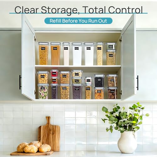 Airtight Food Storage Containers with Lids, Vtopmart 24 pcs Plastic Kitchen and Pantry Organization Canisters for Cereal, Dry Food, Flour and Sugar, BPA Free, Includes 24 Labels，Black - My Kitchen Products