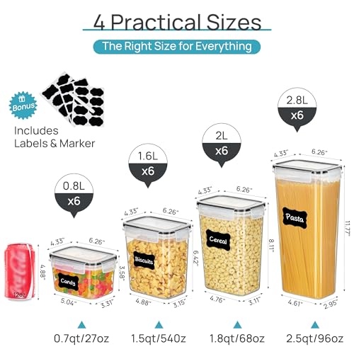 Airtight Food Storage Containers with Lids, Vtopmart 24 pcs Plastic Kitchen and Pantry Organization Canisters for Cereal, Dry Food, Flour and Sugar, BPA Free, Includes 24 Labels，Black - My Kitchen Products