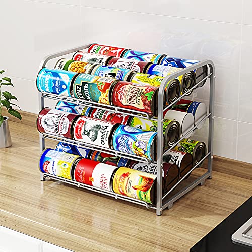 AIYAKA Can Rack Organizer, 3 Tier Stackable Can Storage Dispenser,for Food Storage, Kitchen Cabinets or Pantry, Storage for 36 Cans, Silver - My Kitchen Products