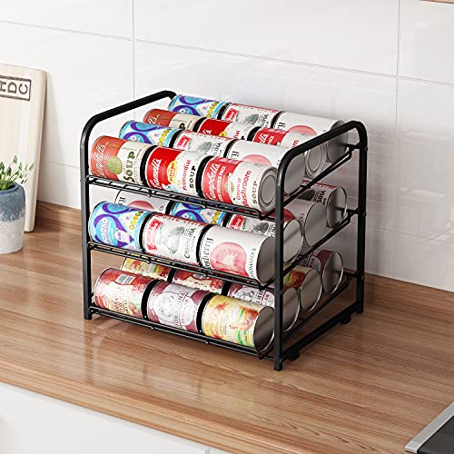AIYAKA Can Rack Organizer, 3 Tier Stackable Can Storage Dispenser,for Food Storage, Kitchen or Pantry, Storage for 36 Cans, Black - My Kitchen Products