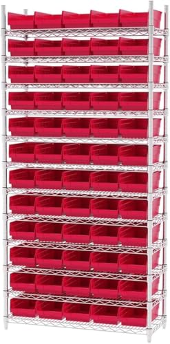 Akro-Mils 30130 Plastic Shelf Bins, Heavy Duty Storage Bins for Garage, Closet, and Drawer Organization, 12" x 6-1/2" x 4", Red, 12-Pack - My Kitchen Products