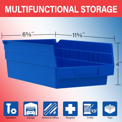 Akro-Mils 30130 Plastic Shelf Bins, Heavy Duty Storage Bins for Garage, Closet, and Drawer Organization, 12" x 6-1/2" x 4", Red, 12-Pack - My Kitchen Products
