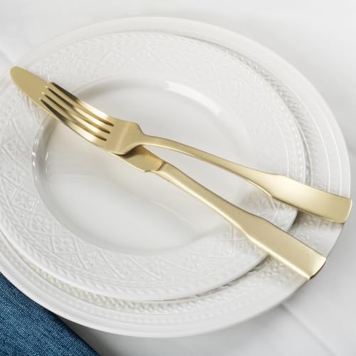 Alata Kate Champagne Gold Satin 20-Piece Silverware Set, Service for 4, Stainless Steel Flatware Set, Matte Polished Cutlery Set, Dishwasher Safe - My Kitchen Products