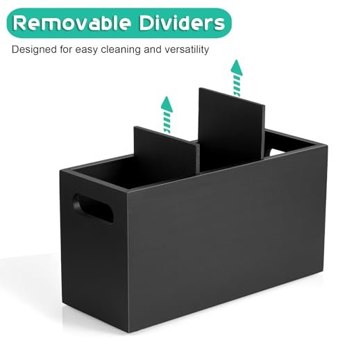 ALELION Black Kitchen Utensil Holder for Countertop - Wooden Large Utensil Caddy Organizer for Counter - 3 Compartment Cooking Utensil Crock for Silverware Spoon Spatula - My Kitchen Products