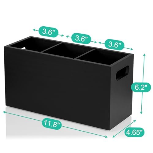 ALELION Black Kitchen Utensil Holder for Countertop - Wooden Large Utensil Caddy Organizer for Counter - 3 Compartment Cooking Utensil Crock for Silverware Spoon Spatula - My Kitchen Products