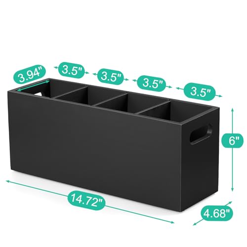 ALELION Large Utensil Holder with Removable Divider - 4 Compartment Wooden Utensil Caddy Organizer for Kitchen Counter - Black Cooking Utensil Crock for Countertop - My Kitchen Products
