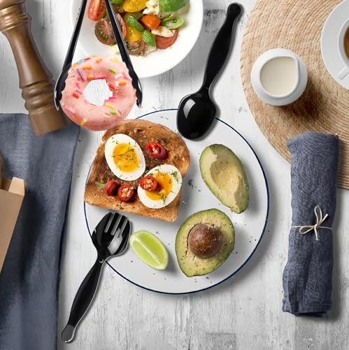ALEXPRE 30 Pcs Disposable Black Plastic Serving Utensils,10 Set Including 9" Plastic Serving Spoons, Forks and Tongs for Dinner Parties, Buffets,Banquets, Events, Weddings, and Daily Use - My Kitchen Products