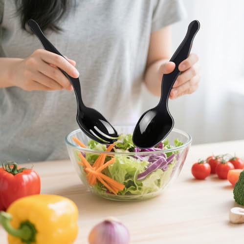 ALEXPRE 30 Pcs Disposable Black Plastic Serving Utensils,10 Set Including 9" Plastic Serving Spoons, Forks and Tongs for Dinner Parties, Buffets,Banquets, Events, Weddings, and Daily Use - My Kitchen Products