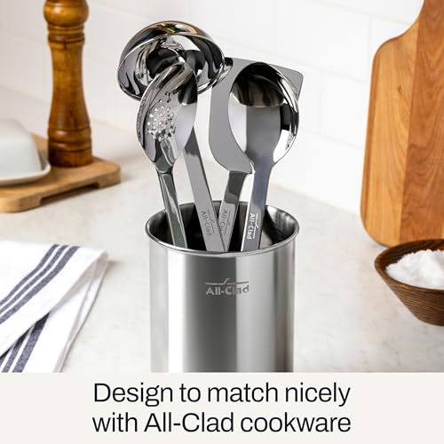 All-Clad 5-Piece Stainless Steel Kitchen Utensil Set – Includes Ladle, Solid Spoon, Slotted Spoon, Turner & Storage Caddy – Heavy-Gauge, Ergonomic, Dishwasher Safe, Silver - My Kitchen Products