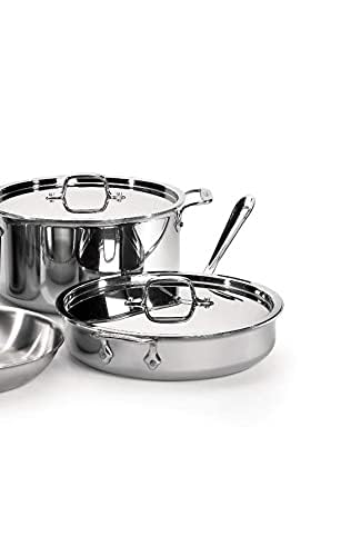 All-Clad D3 3-Ply Stainless Steel Cookware Set 7 Piece Induction Oven Broiler Safe 600F Pots and Pans, Cookware Silver - My Kitchen Products