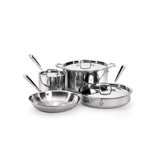 All-Clad D3 3-Ply Stainless Steel Cookware Set 7 Piece Induction Oven Broiler Safe 600F Pots and Pans, Cookware Silver - My Kitchen Products