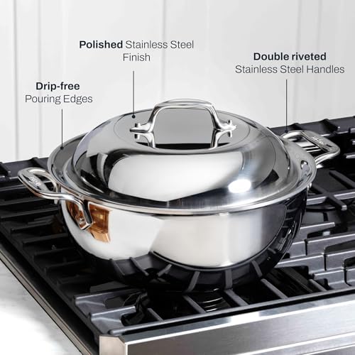 All-Clad D3 3-Ply Stainless Steel Dutch Oven 5.5 Quart Induction Oven Broiler Safe 600F Pots and Pans, Cookware Silver - My Kitchen Products