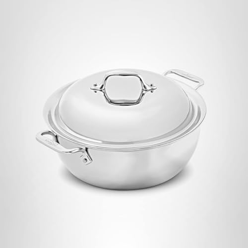 All-Clad D3 3-Ply Stainless Steel Dutch Oven 5.5 Quart Induction Oven Broiler Safe 600F Pots and Pans, Cookware Silver - My Kitchen Products