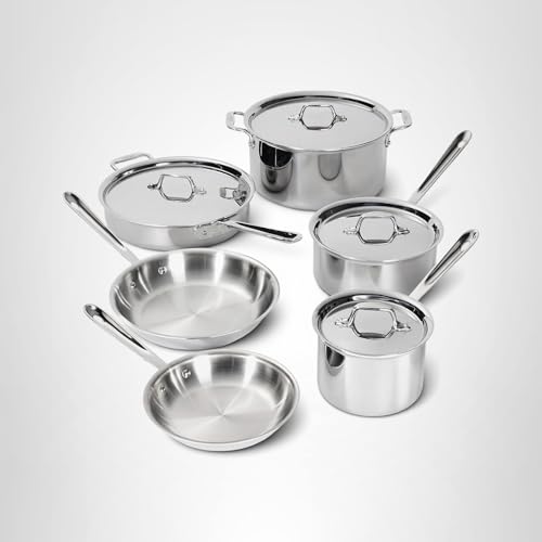 All-Clad D3® Stainless Steel 10 Piece Cookware Set- Made in USA- Includes Frying Pans, Saucepan, Sautépan, Stockpot - Professional Grade -Oven Safe & Induction Compatible - My Kitchen Products