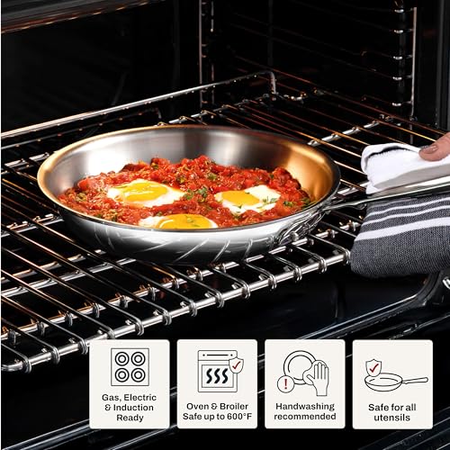 All-Clad D3® Stainless Steel 12 inch Frying Pan With Lid- Made in the USA- The Original Bonded Professional Cookware- Oven Safe & Induction Compatible - My Kitchen Products