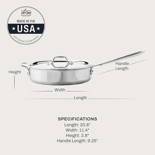 All-Clad D3® Stainless Steel 3 Quart Saute Pan Covered- Made in the USA- The Original Bonded Professional Cookware- Oven Safe & Induction Compatible - My Kitchen Products