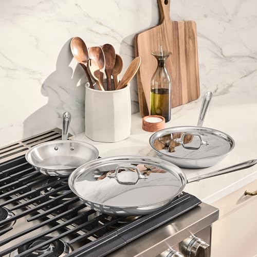 All-Clad D3® Stainless Steel 5 Piece Frypan Set- Made in USA- Includes 8", 10" and 12" Frying Pans With Lid - Professional Grade -Oven Safe & Induction Compatible - My Kitchen Products