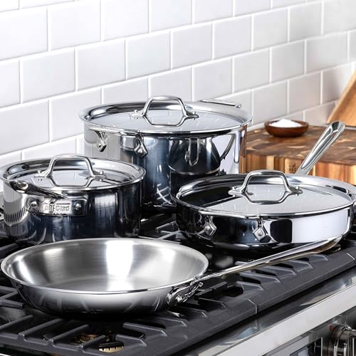 All-Clad D3® Stainless Steel 7 Piece Cookware Set- Made in USA- Includes Frying Pans, Saucepan, Sautépan, Stockpot - Professional Grade -Oven Safe & Induction Compatible - My Kitchen Products