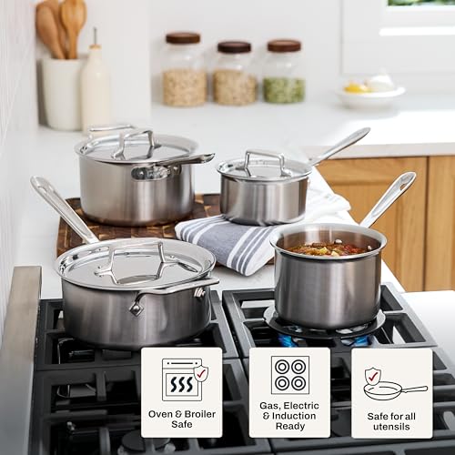 All-Clad D5 5-Ply Stainless Steel Sauce Pan 3 Quart Induction Oven Broiler Safe 600F Pots and Pans, Cookware Silver - My Kitchen Products
