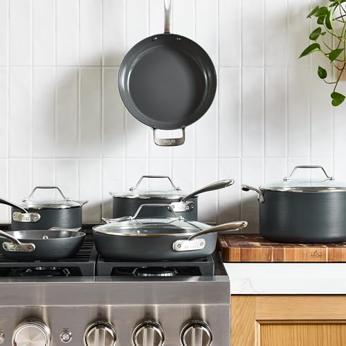 All-Clad HA1® Ceramic Nonstick, 10 Piece Cookware Set - Oven Safe up to 450° & Compatible with All Stovetops (Gas, Electric & Induction), Light Grey - My Kitchen Products