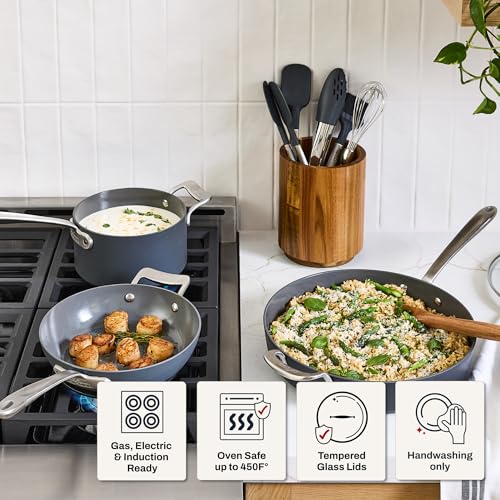 All-Clad HA1® Ceramic Nonstick, 10 Piece Cookware Set - Oven Safe up to 450° & Compatible with All Stovetops (Gas, Electric & Induction), Light Grey - My Kitchen Products