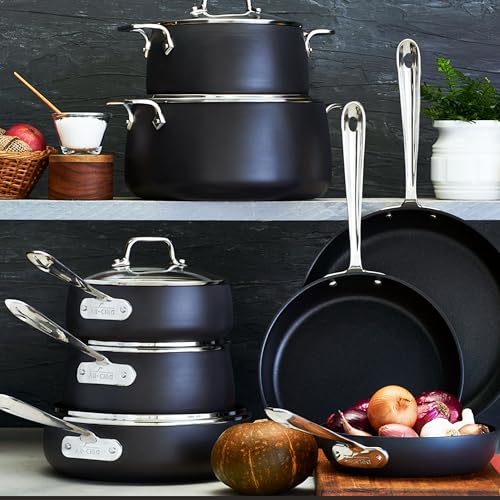 All-Clad HA1 Hard Anodized Nonstick (8-Piece) Pots and Pans Set Non Stick Cookware Sets, Oven Broiler Safe 500F, Black - My Kitchen Products