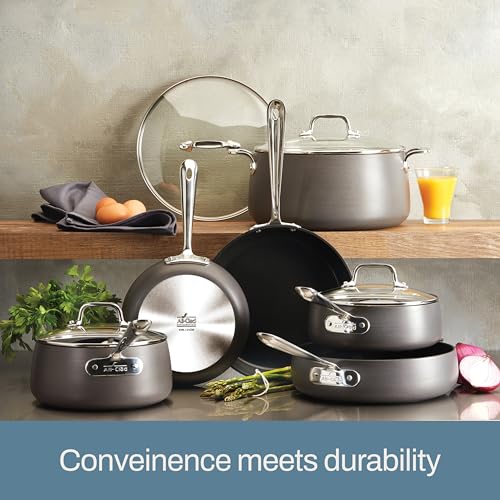 All-Clad HA1 Hard Anodized Nonstick Cookware Set 10 Piece Induction Oven Broiler Safe 500F, Lid Safe 350F Pots and Pans Black - My Kitchen Products